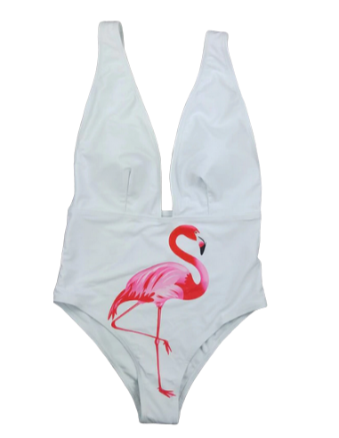 Maillot de Bain Flamant Rose Sexy Blanc Pour