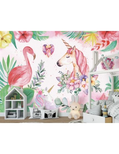 Papier Peint Motif Flamant Rose Licorne de votre