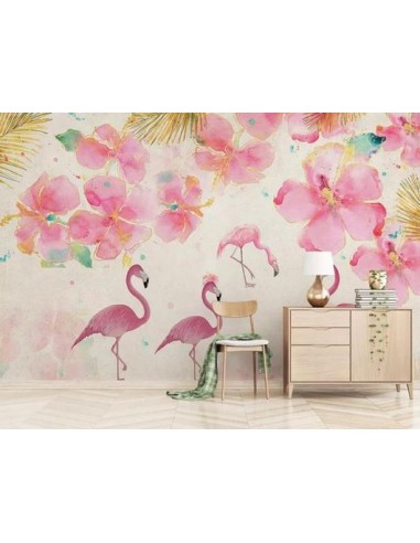 Papier Peint Flamant Rose 4 Murs Fleurs Pour