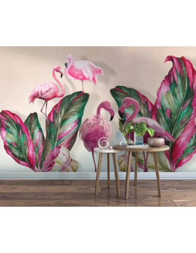 Papier Peint Flamant Rose 4 Murs Plumes pas chere