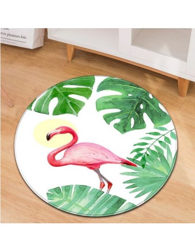 Tapis Rond Flamant Rose Moderne en linge