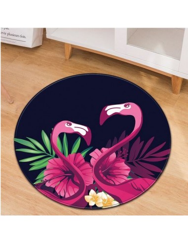 Tapis Rond Flamant Rose Tropical en linge