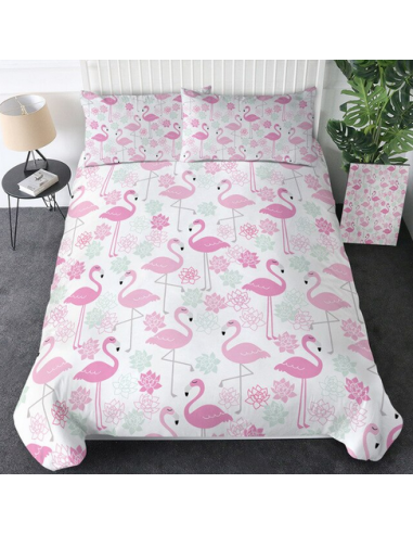 Housse de Couette Flamant Rose et Taies d'Oreillers solde