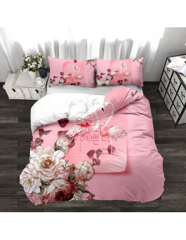 Housse de Couette Flamant Rose Florale de France