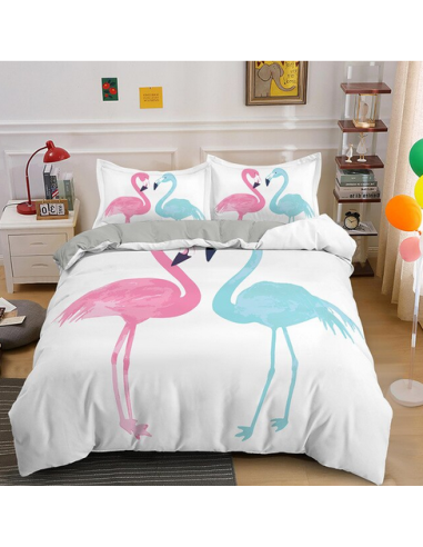 Housse de Couette Flamant Rose et Bleu Livraison rapide