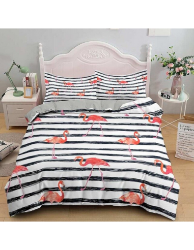 Housse de Couette Flamant Rose Rayée pas chere