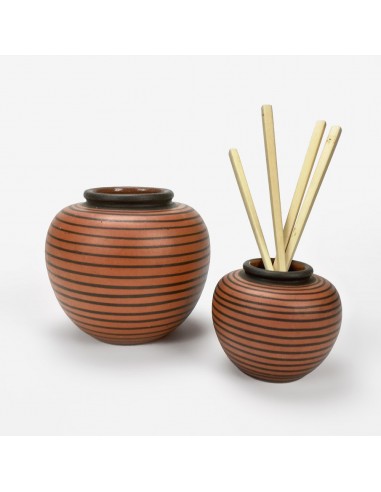 Duo de vases boules Elchinger à rayures noires asymétriques, fond auburn Paris Déstockage Promo