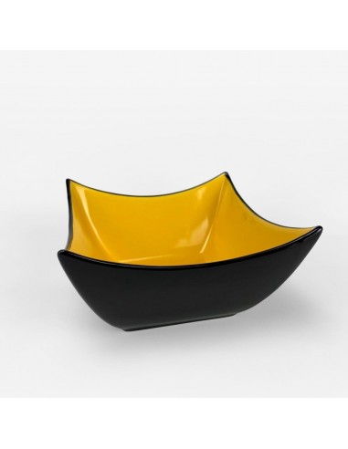 Coupe céramique émaillée noire et jaune Mid-century en linge