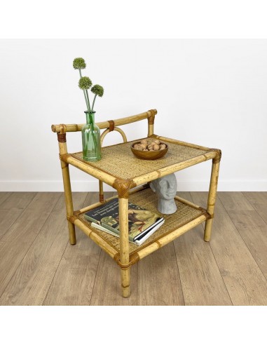 Table d'appoint vintage bambou et paille tressée acheter en ligne